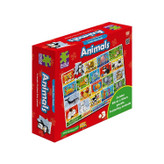 کودک در حال چیدن پازل ۵۰ تکه روی زمین