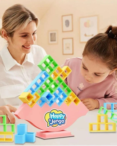 بازی هپی جنگا با قطعات رنگی و پایه تعادل