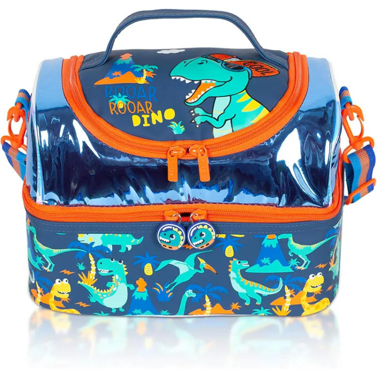 لانچ بگ کودکانه با طراحی چهره دایناسور و رنگ سبز