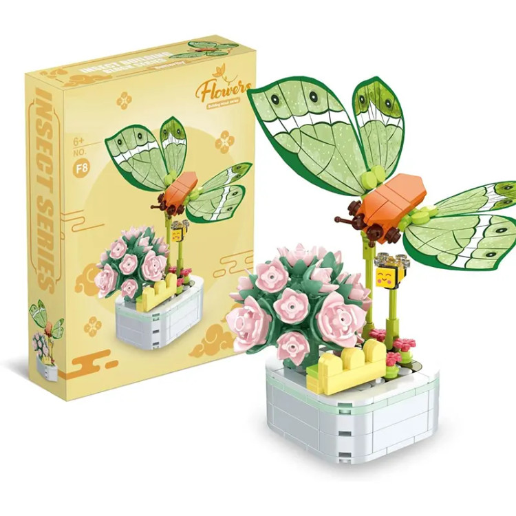 لگو پروانه و گل با طراحی تزئینی و پایه گلدانی
