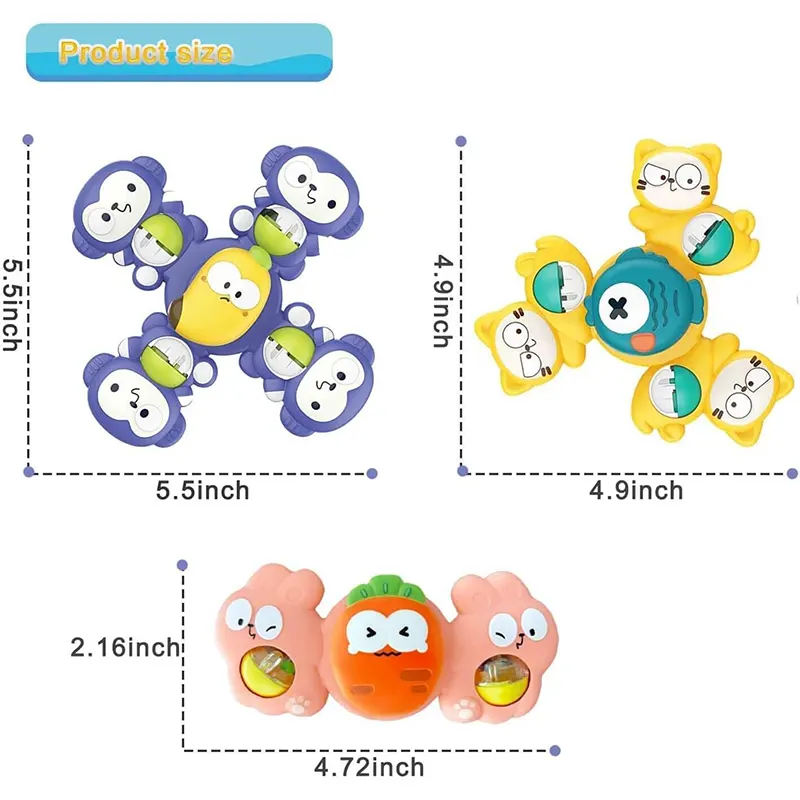 Colorful baby spinner toys with animal faces and suction base