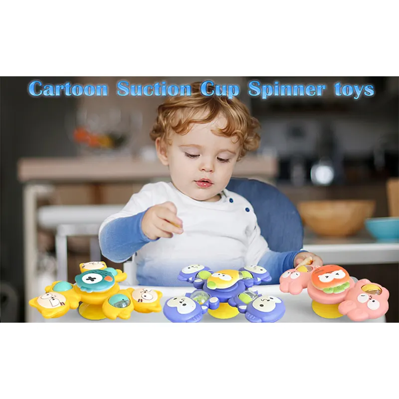 Colorful baby spinner toys with animal faces and suction base
