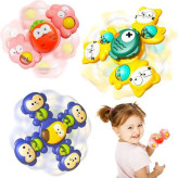 Colorful baby spinner toys with animal faces and suction base