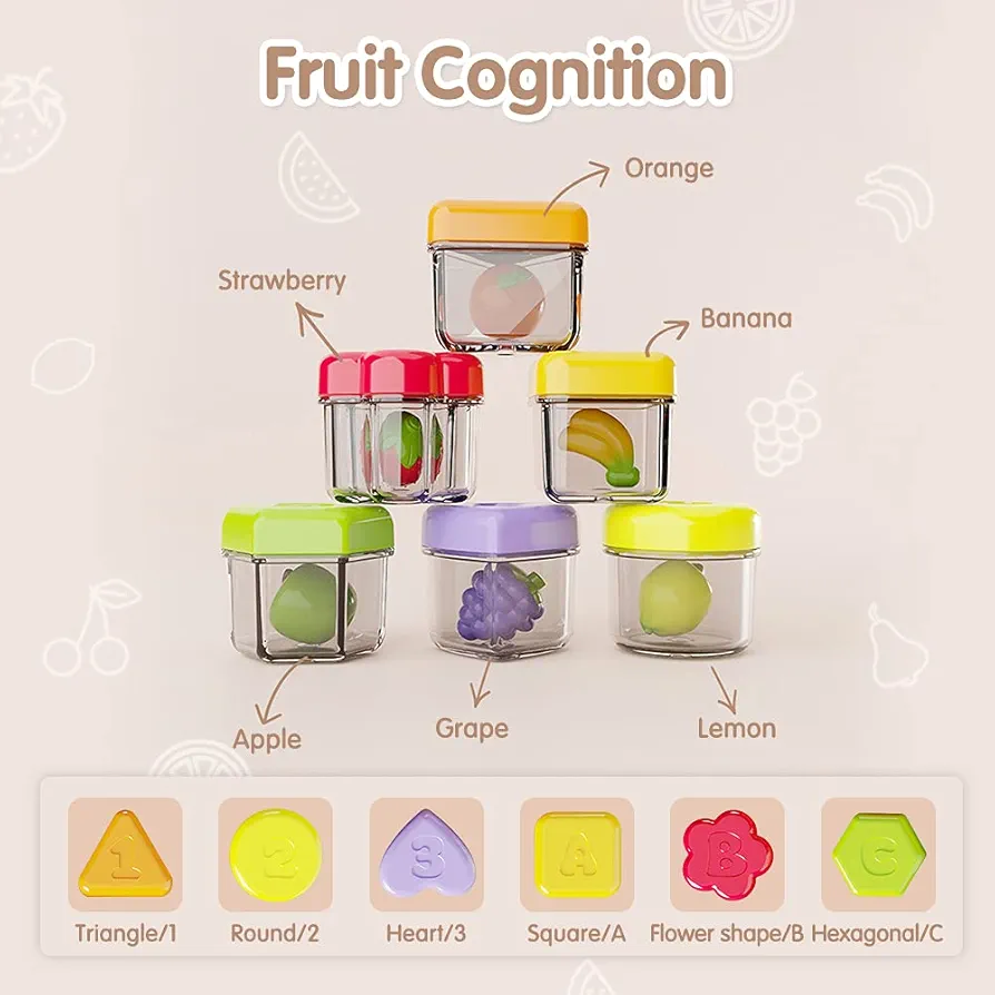 مکعب‌های رنگی با میوه‌های مختلف برای آموزش رنگ و خوراکی