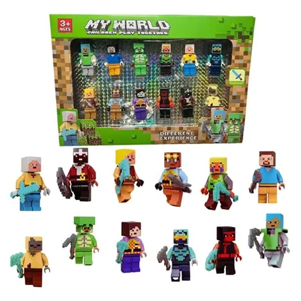 مجموعه ۱۲ عددی مینی فیگور ماینکرافت با طراحی پیکسلی