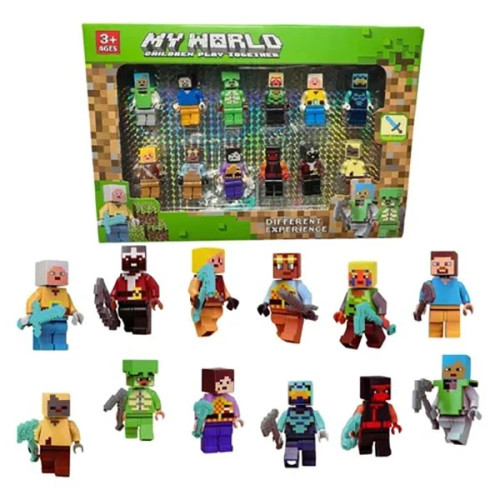 مجموعه ۱۲ عددی مینی فیگور ماینکرافت با طراحی پیکسلی