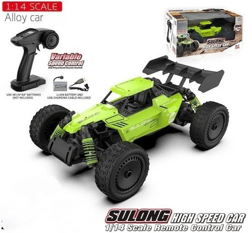 ماشین کنترلی آفرود Sulang رنگ فسفری با تایرهای بزرگ و بدنه مقاوم