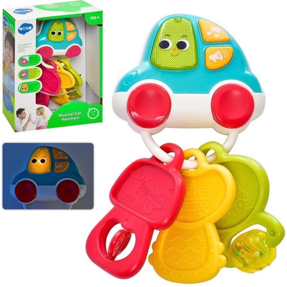 جغجغه و دندان‌گیر کلید هولی تویز با طراحی ماشین رنگی و کلیدهای نرم