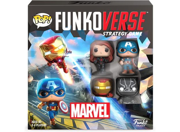 بازی Funkoverse نسخه Marvel با فیگورهای Iron Man، Black Widow، Captain America