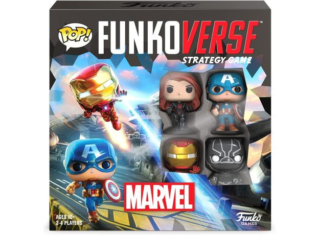 بازی Funkoverse نسخه Marvel با فیگورهای Iron Man، Black Widow، Captain America