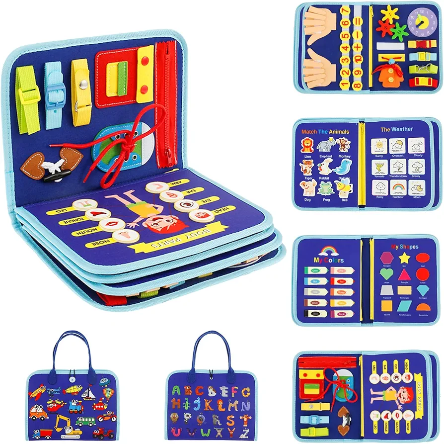 دارای زیپ، بند کفش، دکمه، سگک و چسب برای تمرین خودیاری