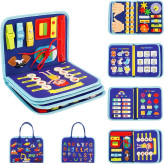 دارای زیپ، بند کفش، دکمه، سگک و چسب برای تمرین خودیاری