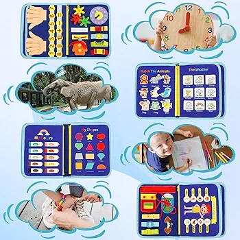 دارای زیپ، بند کفش، دکمه، سگک و چسب برای تمرین خودیاری