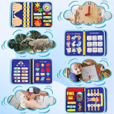 دارای زیپ، بند کفش، دکمه، سگک و چسب برای تمرین خودیاری