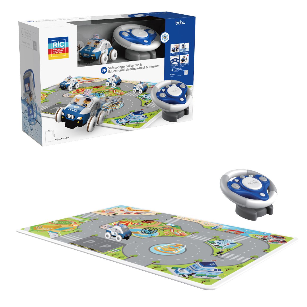 ماشین کنترلی پارچه‌ای نرم با کنترل کودکانه و زیرانداز شهری رنگی