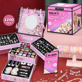 ست ساخت زیورآلات ۳۲۰۰ تکه با جعبه چندبخشی صورتی