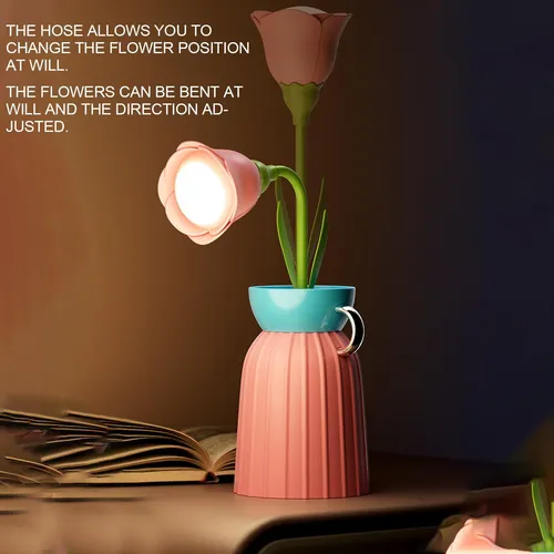 چراغ خواب شارژی طرح گل با گلدان‌های رنگی و گل‌های فانتزی