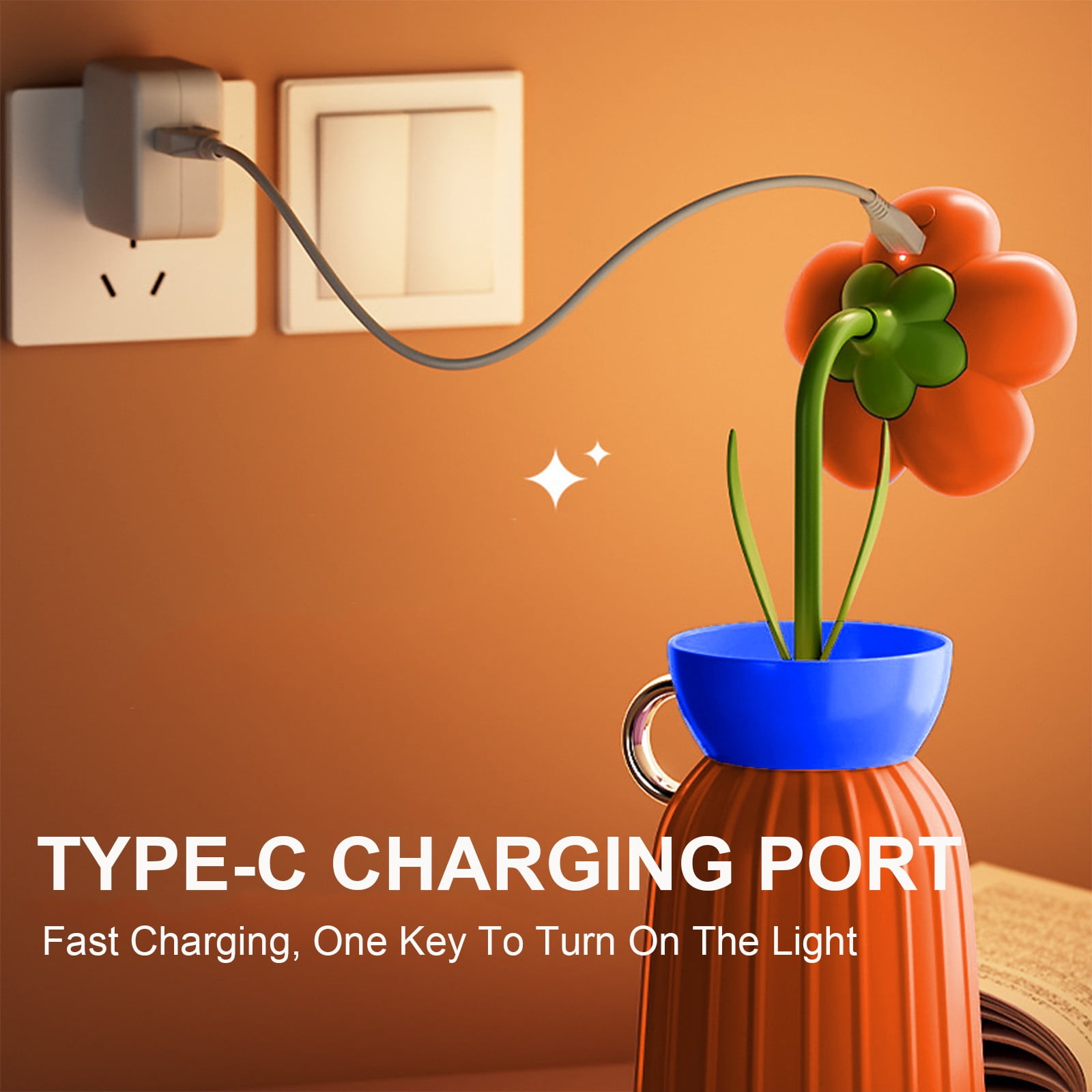 چراغ خواب شارژی طرح گل با گلدان‌های رنگی و گل‌های فانتزی