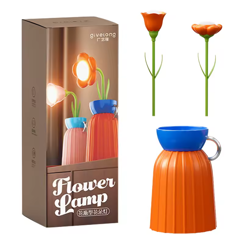 چراغ خواب شارژی طرح گل با گلدان‌های رنگی و گل‌های فانتزی