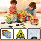 مگنت تایل شهرسازی اوریجینال ۳۹ قطعه با تایلهای جاده، علائم راهنمایی و قطعات شهری؛ مناسب ساخت صحنههای شهرسازی و بازی آموزشی برای کودکان ۳ سال به بالا.