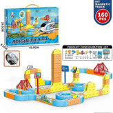 ست قطار ریلی مگنتی با مسیرهای آهنربایی و قطعات رنگی؛ مناسب ساختوساز و بازی خلاقانه کودکان.