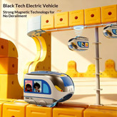 ست قطار ریلی مگنتی با مسیرهای آهنربایی و قطعات رنگی؛ مناسب ساختوساز و بازی خلاقانه کودکان.