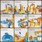 ست قطار ریلی مگنتی با مسیرهای آهنربایی و قطعات رنگی؛ مناسب ساختوساز و بازی خلاقانه کودکان.