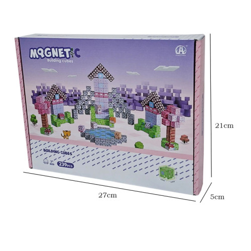 لگو مگنتی ماینکرافت ۲۳۹ قطعه با تم صورتی؛ مناسب ساخت سازههای پیکسلی و بازی خلاقانه.