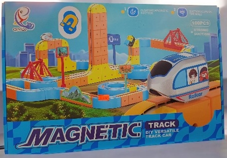 ست قطار ریلی مگنتی با مسیرهای آهنربایی و قطعات رنگی؛ مناسب ساختوساز و بازی خلاقانه کودکان.