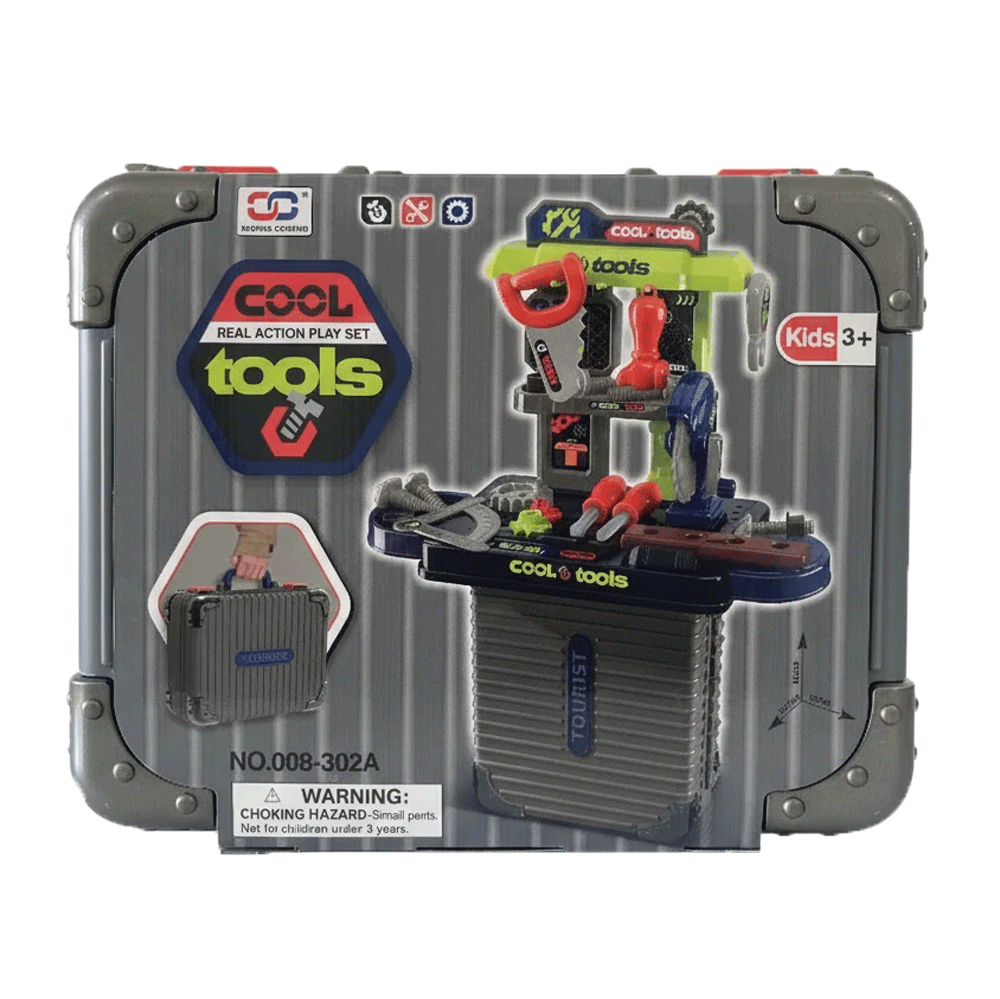 ست ابزار اسباببازی چمدانی COOL Tools مدل 3in1 کد 302A-008؛ میز کار و ابزار مهندسی قابل حمل مناسب کودکان.