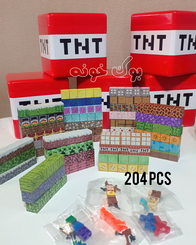 مکعب مگنتی ماینکرافت ۲۰۴ تکه به همراه باکس TNT؛ اسباببازی ساختنی و فکری خلاقانه الهامگرفته از بازی محبوب ماینکرافت همراه با باکس فلزی.