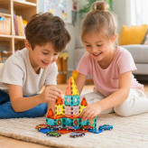 مگنت تایل مغناطیسی ۵۰ تکه کد CH1291؛ اسباببازی ساختنی و فکری مغناطیسی همراه با قطعات هندسی رنگی و ماشینهای اسباببازی.