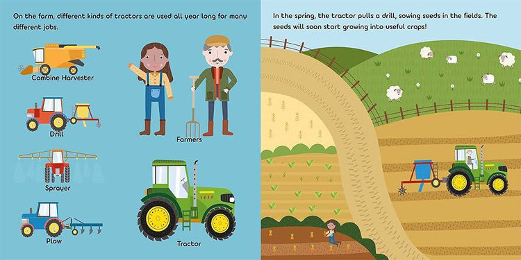 پک کتاب آموزشی اوریجینال انگلیسی و تراکتور چوبی مدل Tractors Learning Book؛ کتاب داستان همراه با اسباببازی چوبی تراکتور مناسب کودکان.