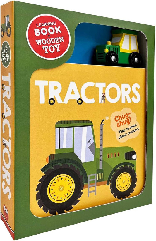 پک کتاب آموزشی اوریجینال انگلیسی و تراکتور چوبی مدل Tractors Learning Book؛ کتاب داستان همراه با اسباب‌بازی چوبی تراکتور مناسب کودکان.